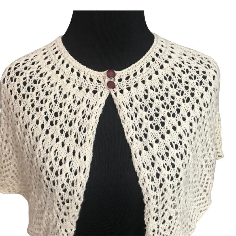 Gorgeous Hand-Knit Shawlette Wrap - Ecru/Cream - Sz Med